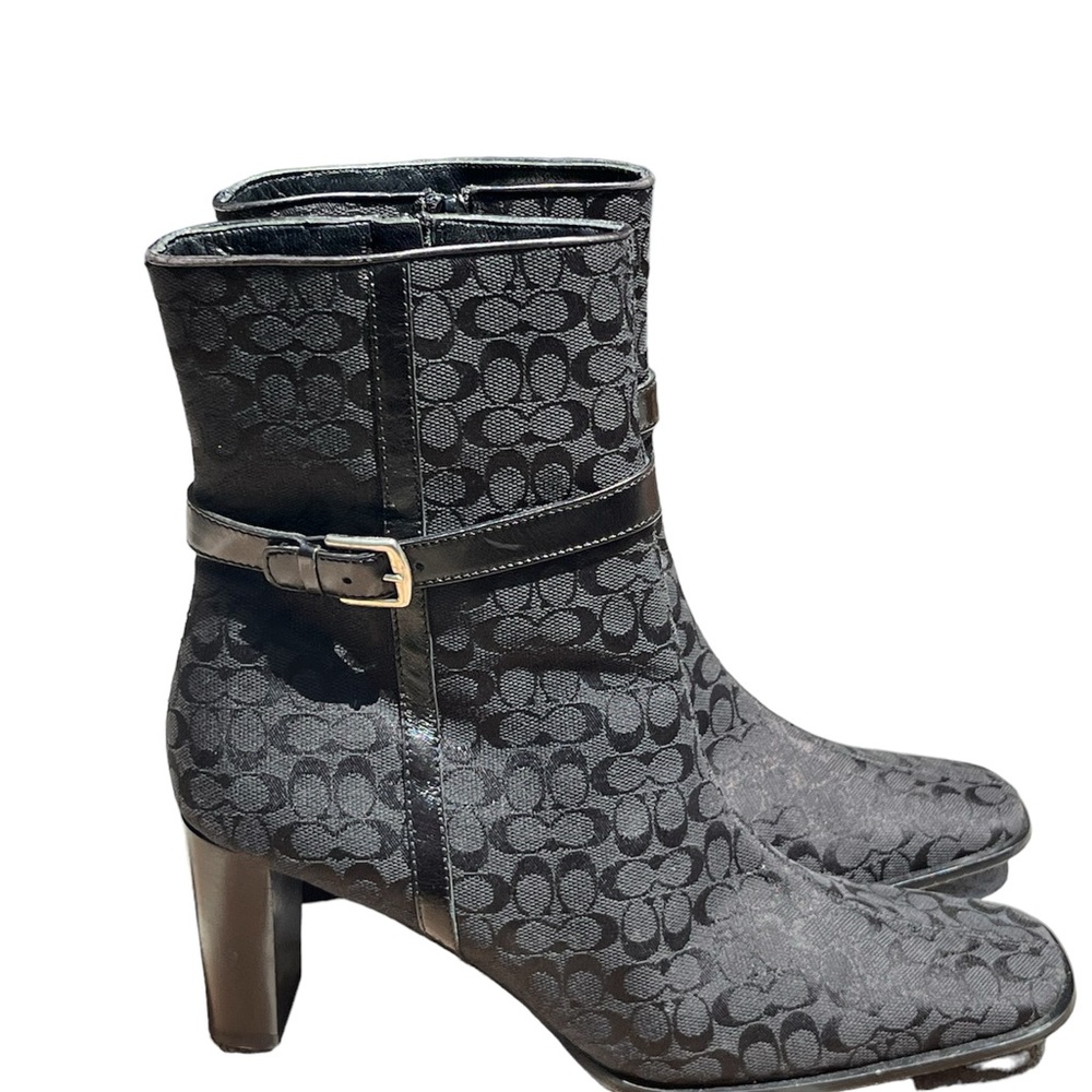 Women’s Coach Black Bibi Heeled calf high Boots Booties Side Zipper - Size 9.5